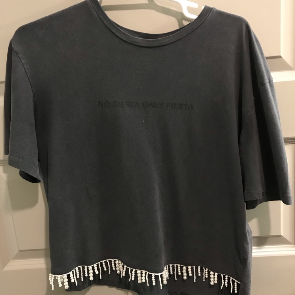 Zara “NO SIESTA, ONLY FIESTA” beaded shirt